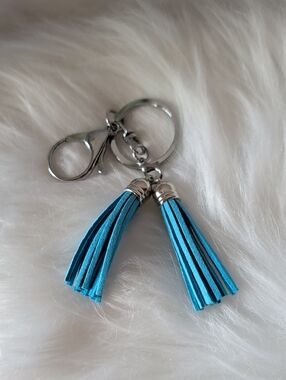 Turquoise Double Tassel Keyring with Silver Hardware